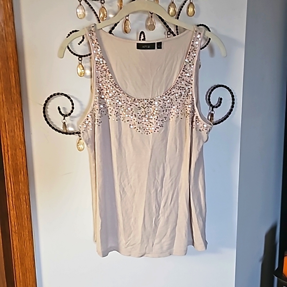 Apt 9, Gold/Cream Sequin Tank (L)